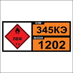 Знак опасности. Табличка номер опасности и номер ООН (OON345КЭ-1202) (Дизельное топливо)